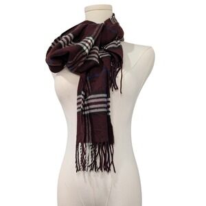 V. Fraas Cashmink Scarf Burgandy Plaid Check Made in Germany‎ 5.5 ft Long